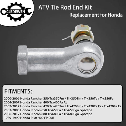 Tie Rod End Kit For Rancher ATV 2000-2017 350 400 420 Replacement, Bolt On, Easy Install, Direct Fit OE Style Steering Linkage For Smooth Handling And Long Lasting Durability. silver steel tie rod end with castle nut