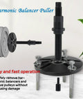 Heavy Duty Harmonic Balancer Puller Tool Kit for Easy Crankshaft Pulley Removal showing components and assembled view.