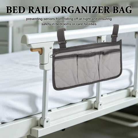 Bed Rail Hanging Organizer With Four Pockets For Bedside Essentials Grab And Go Caregiver Friendly Storage Pouch Armrest Organizer