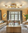 8 Light Modern Sputnik Ceiling Fixture In Gold For Dining Room And Kitchen Semi Flush Mount Industrial Style Dope Chandelier