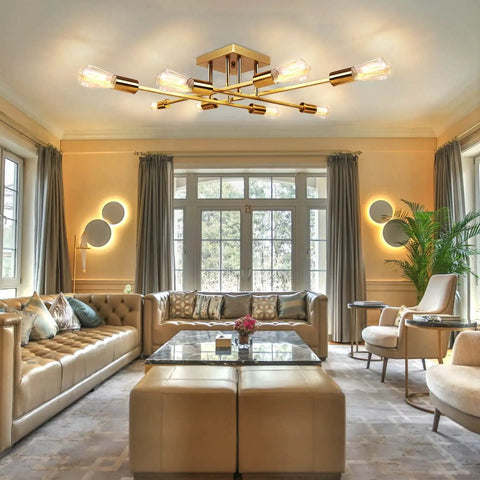 8 Light Modern Sputnik Ceiling Fixture In Gold For Dining Room And Kitchen Semi Flush Mount Industrial Style Dope Chandelier