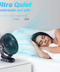 Power-Packed 12000mAh Clip-On Fan With 8 Inch Blade, 30 Hour Runtime, Ultra Quiet Operation on bedside table next to sleeping woman