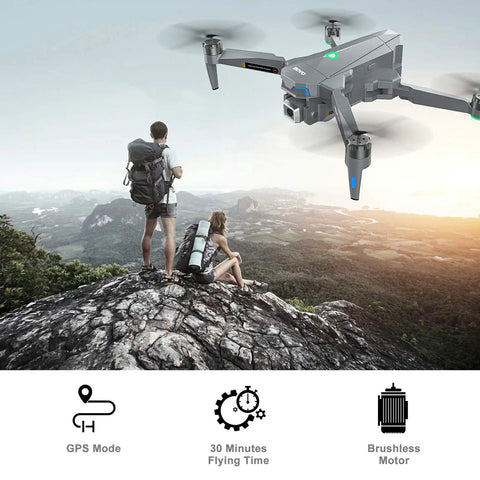4K EIS Drone With UHD Camera For Adults 30 Minute Flight Time Brushless Motors 5GHz FPV Transmission hovering over hikers