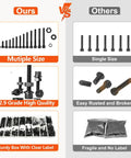 Comparison between Ultimate M3 Screw Kit For DIY 3D Printers 600 Pieces and generic screws, showcasing multiple sizes and quality.