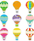 Colorful Hot Air Balloon Cutouts Set for Classroom Decor 36 Pieces in 9 Designs with Glue Dots Awesome Kid Friendly Bulletin Board Decor