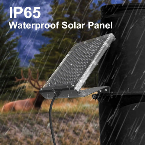 6V 1.5W Solar Panel For Deer Feeder Recharge Weatherproof Outdoor Solar Charger With Mounting Bracket in rain with deer in background