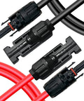 Pro Grade Solar Extension Cable Set 10AWG 12AWG With Red And Black Leads 4mm2 And 6mm2 1500V Class connectors shown.