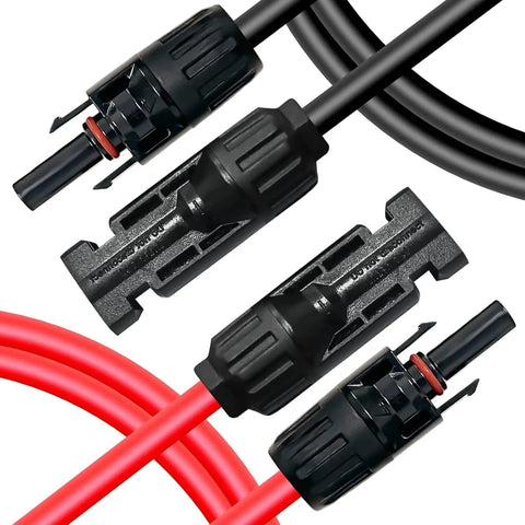 Pro Grade Solar Extension Cable Set 10AWG 12AWG With Red And Black Leads 4mm2 And 6mm2 1500V Class connectors shown.