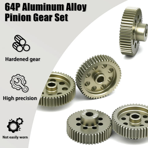 Hot Set Of 5 64P Aluminum Pinion Gears For 3.175mm Shafts 46T 47T 48T 49T 50T With M4 Screw And Hex Key One Eighth Inch Shaft Fits One Tenth RC Cars From Arrma HPI Kyosho Losi Axial Traxxas Tamiya