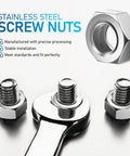Top Shelf 50 Pack Stainless Steel Hex Nuts With Coarse Thread Built Tough Hardware Fasteners Precision Metal Nut Kit with wrench and screws.