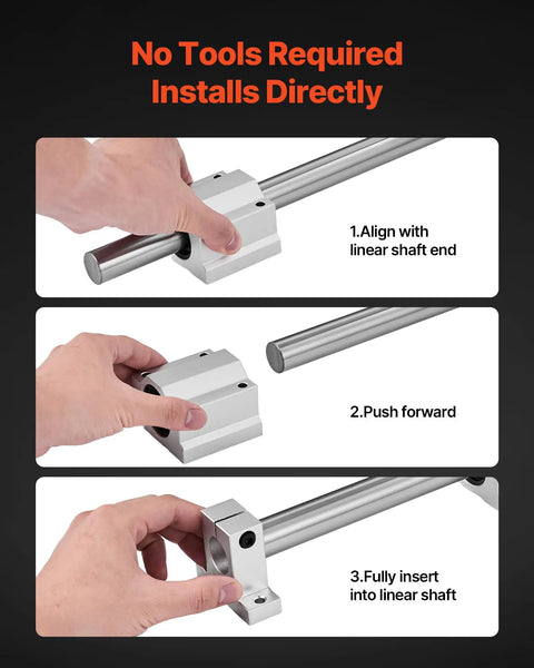 Step-by-step installation of SFC25 Linear Rail Kit For DIY CNC Projects showing easy bearing block attachment process