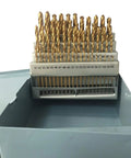 60 Piece Titanium Nitride Coated Drill Bit Set With Indexed Case High Speed Steel Sizes 1 Through 60 From 0.228 In To 0.040 In