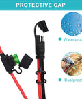 Heavy Duty Beefy 10 AWG SAE to O Ring Terminal Harness Includes Inline 30A Fuse with protective caps for waterproof and dustproof use.