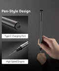 Hand using Mini Cordless USB Rechargeable Drill With Eight Attachments Pen Style Portable Power Tool For Plastic Wood DIY Projects