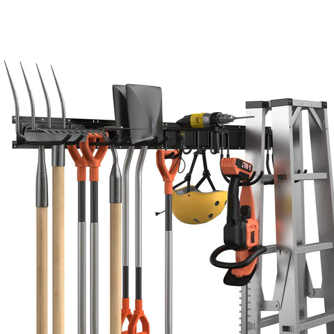 64 Inch Adjustable Garage Tool Organizer Wall Mounted Storage System With 10 Hooks Heavy Duty Steel Garden Tool Holder