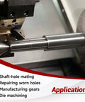 Close-up of metal boring tool on lathe, highlighting applications in shaft-hole mating and die machining.