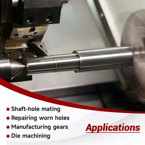 Close-up of metal boring tool on lathe, highlighting applications in shaft-hole mating and die machining.