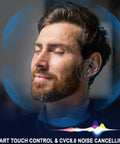 Man wearing Wireless Earbuds With Bluetooth 5.4 And LED Power Display, 13mm Dynamic Drivers For Rich Bass And Crystal Clear Calls
