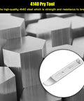 Close-up of 4140 Stainless Steel Pry Tool Set, Pocket Mini Pry Bar with hexagonal steel blocks background.