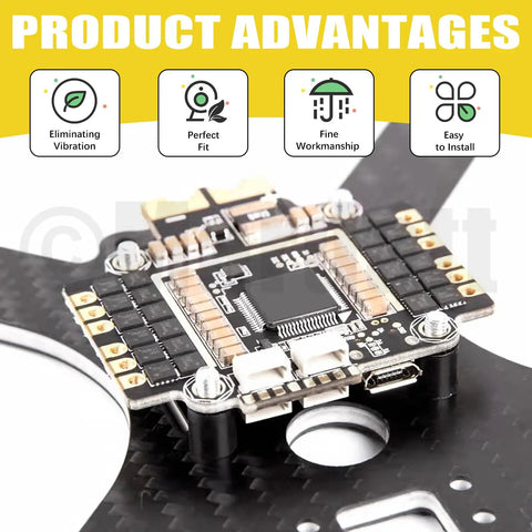 Close-up of flight controller with 24Pcs Anti Vibration Standoffs Kit For Flight Controller With M2 And M3 Screws Rubber Dampers