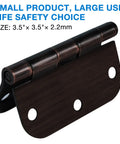 Close-up of oil rubbed bronze hinge from 18 Pack Oil Rubbed Bronze Door Hinges For Indoor Doors Three And A Half Inch Six Hole Front
