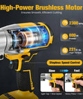 Beefy 221 Ft Lbs Torque Cordless Metal Shears With 360 Degree Pivoting Head For 14 Gauge Sheet Metal Cuts Stainless Steel Iron And Cardboard Heavy Duty Electric Shear Compatible With Dewalt 20V Max Battery Not Included showcasing brushless motor.