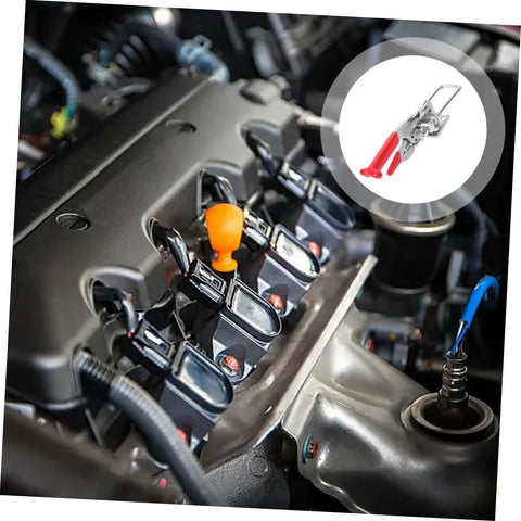 Rubber T Handle Hasp Lock For Toolboxes And Car Hoods with engine setup showing flexible draw latch demonstration