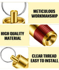4 Piece Air Compressor Parts Replacement Kit With Relief Valves And Pressure Gauges, One Quarter Inch NPT, 0 To 125 PSI Gauge Range, Tank Accessory Set Featuring Two Pressure Relief Valves And Two Gauges. brass relief valve and gauge close-up with clear thread