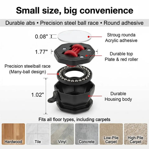 Close-up of Snap In No Sweat Silent Swivel Caster Wheels For Bedroom Dressers And Kitchen Islands, highlighting design and materials.