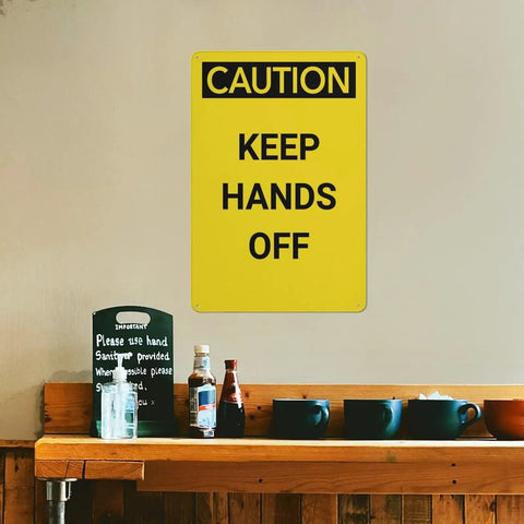 Keep Hands Clear Caution Sign 8x12 Aluminum UV Safety Plaque For Conveyor Line Press Machinery Bay And Automated Factory Equipment Shop