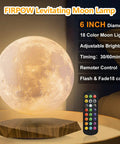 Levitating Moon Lamp With Remote, 6 Inch Floating 3D LED Moon Light With 18 Colors, Magnetic Spinning Base, Night Light Display