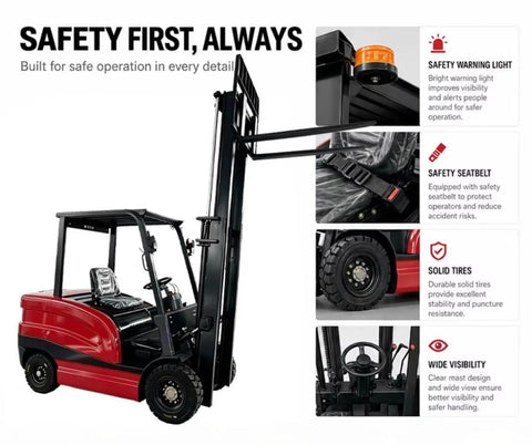 Electric Counterbalance Forklift Workhorse For Warehouse Use with safety features and solid tires