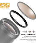 67mm To 77mm Step Up Filter Adapter Ring Built To Last Black Aviation Aluminum For Camera Lenses Lightweight Yet Heavy Duty Durable Compatible With UV CPL ND Filters From All Brands with camera lens and filters.