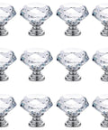 Diamond Cut Crystal Glass Drawer Knob Set 30mm Knobs With Aluminum Base 12 Piece Cabinet Pull Handles For Cabinets Dressers And Drawers Sparkling Clear Crystal Accent Hardware, 12 knobs