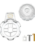 Up Your Bathroom Game With This Awesome MXT11 Shower Handles Kit, A Super Clear Acrylic Replacement Knob That Fixes Your Mixet Tub Or Faucet Control Smoothly For A Fresh Look and Perfect Flow. clear acrylic shower handle set, front view with screws