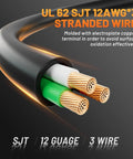 Heavy Duty Heft No Sweat Setup Nema L6-30P To L6-20R Locking Adapter Cord, 30A 250V Male To 20A Female Plug, One Foot 12 Awg SJTA cable with three stranded wires.