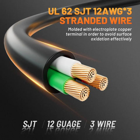 Heavy Duty Heft No Sweat Setup Nema L6-30P To L6-20R Locking Adapter Cord, 30A 250V Male To 20A Female Plug, One Foot 12 Awg SJTA cable with three stranded wires.