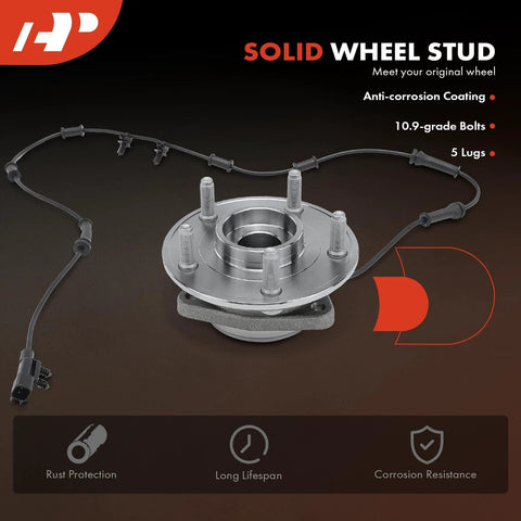Front Wheel Bearing And Hub Assembly With ABS For Jeep Wrangler JK 2011 To 2017 And 2018, 5 Lug RWD, shown with ABS cable and bolts