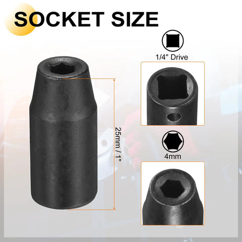 Harfington 4mm Shallow Impact Socket Set With Hex Adapter, Heavy Duty CR-V Steel Tool Kit For Tight Spaces And Deep Fasteners In Your Garage. 4mm socket, 25mm sleeve, 1/4 drive