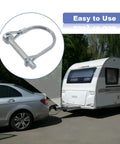 Beefy Built Tough Heavy Duty Safety Coupler Hitch Pins 1/4 X 1-3/4 Inch Zinc Plated holding trailer, easy install displayed.