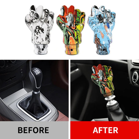 Cool Fist Style Gear Shift Knob With Resin Mixed Pattern For Manual Cars Easy Grip Street Graffiti Design Upgrade Shifter Handle No Mod Needed, resin, manual car