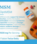 Top Shelf Real Deal Msm Sulfur Supplement Strengthening Joints And Nourishing Skin Hair Nails 1500 Mg with fruits on wooden surface.