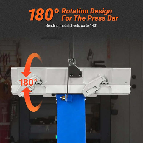 180-degree rotating press bar on 24 Inch Industrial Magnetic Pan And Box Heavy Duty Sheet Metal Brake Workhorse MSMB650E
