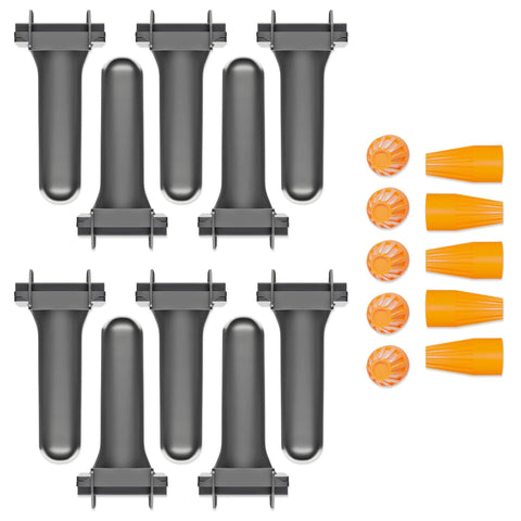 Kit di giunti 10-pack PetsTEK 10-pack per recinti sotterranei per cani; corpi dei giunti neri con dadi di collegamento arancioni.