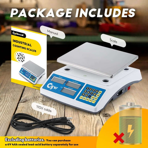 Industrial Countin Scale 30kg Capacity with manual and 110V cable, showing control buttons and stainless steel weighing plate