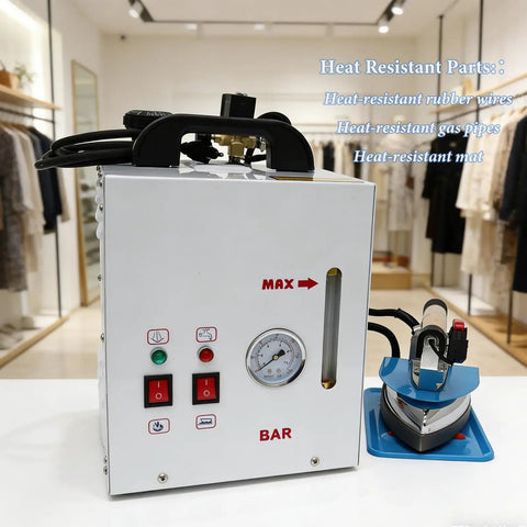 Pro Grade 110V Commercial Curtain Steamer With 4L Tank And 3KG Steam Flow Adjusted By Visual Gauge showing control panel and heat-resistant parts.