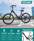 26 Inch Electric Bike With 350W Brushless Motor Up To 20 MPH, 30 Mile Pedal Assist Range, Front Shock, 7-Speed, Adjustable Seat