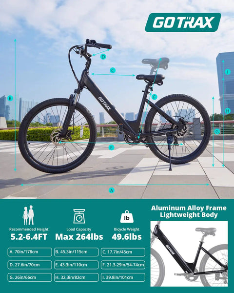 26 Inch Electric Bike With 350W Brushless Motor Up To 20 MPH, 30 Mile Pedal Assist Range, Front Shock, 7-Speed, Adjustable Seat