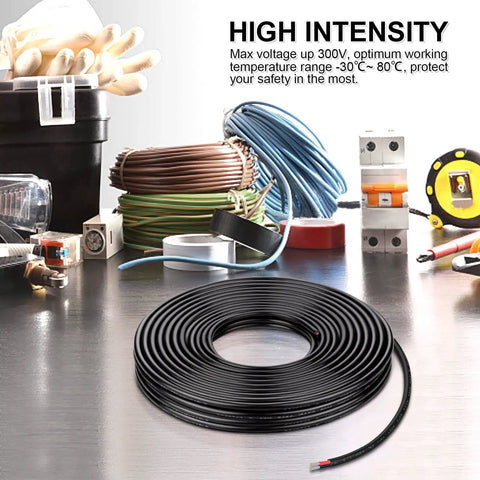 50 Foot 16 Gauge Flexible Stranded Tinned Copper Wire For Automotive Marine Trailers And Lamps, coiled on a table.