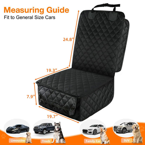 Black waterproof front seat car cover with side flaps for dogs, suitable for cars, trucks, SUVs, and Jeeps, full coverage, nonslip.